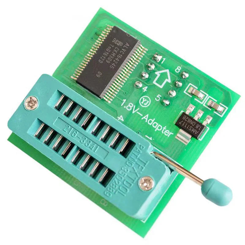 1.8V SPI flash adapter board converting SOP8 to DIP8 for MX25 and W25 modules, ideal for motherboard programming and electronics projects