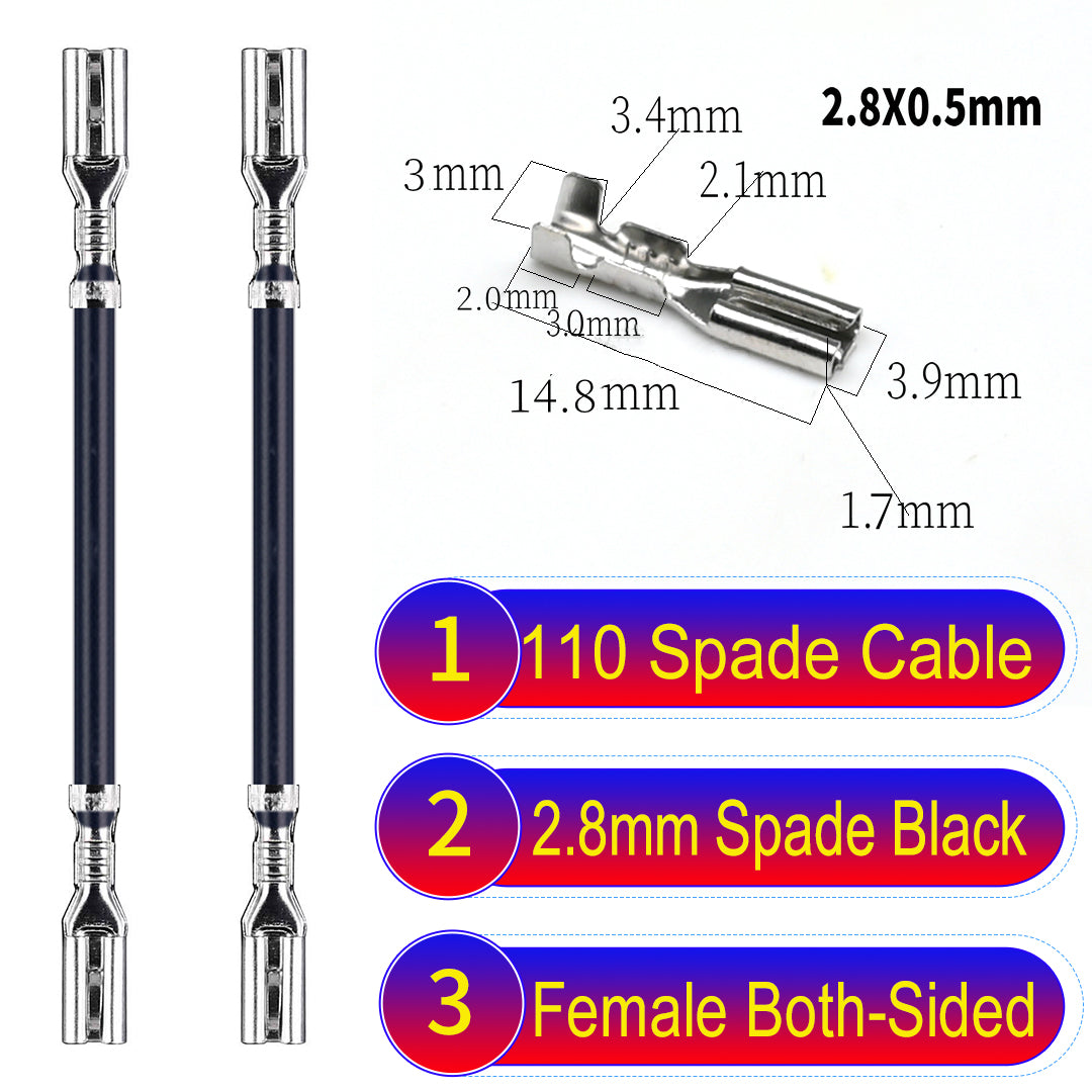 Premium 2.8mm both sided 110 spade cable Black with eco-friendly material and excellent conductivity, suitable for appliances and industrial use.