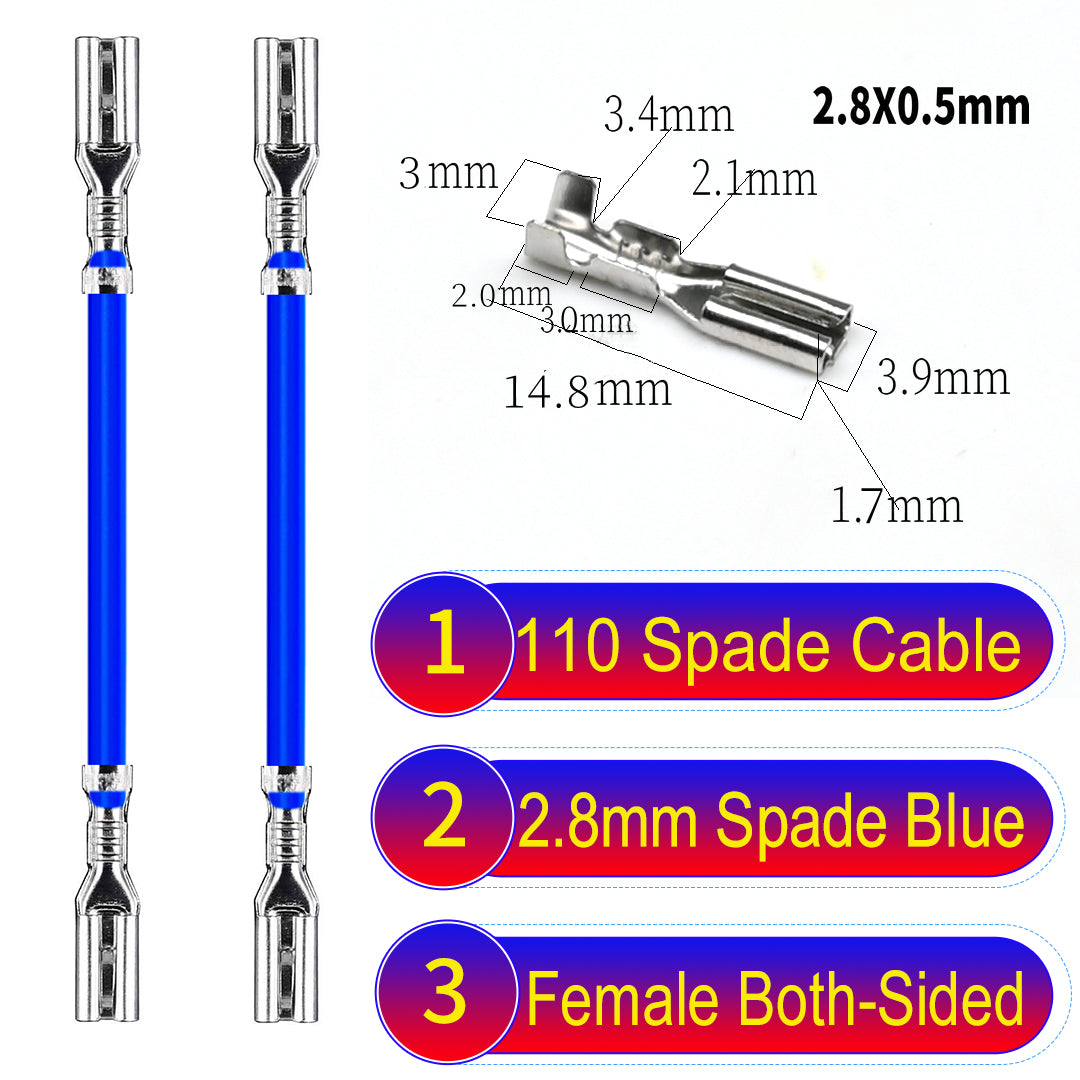 Premium 2.8mm both sided 110 spade cable Blue with eco-friendly material and excellent conductivity, suitable for appliances and industrial use.