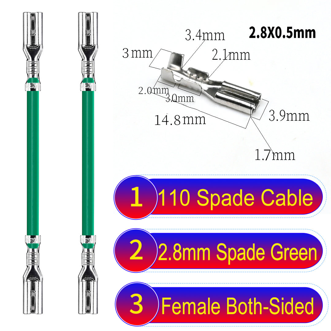 Premium 2.8mm both sided 110 spade cable Green with eco-friendly material and excellent conductivity, suitable for appliances and industrial use.