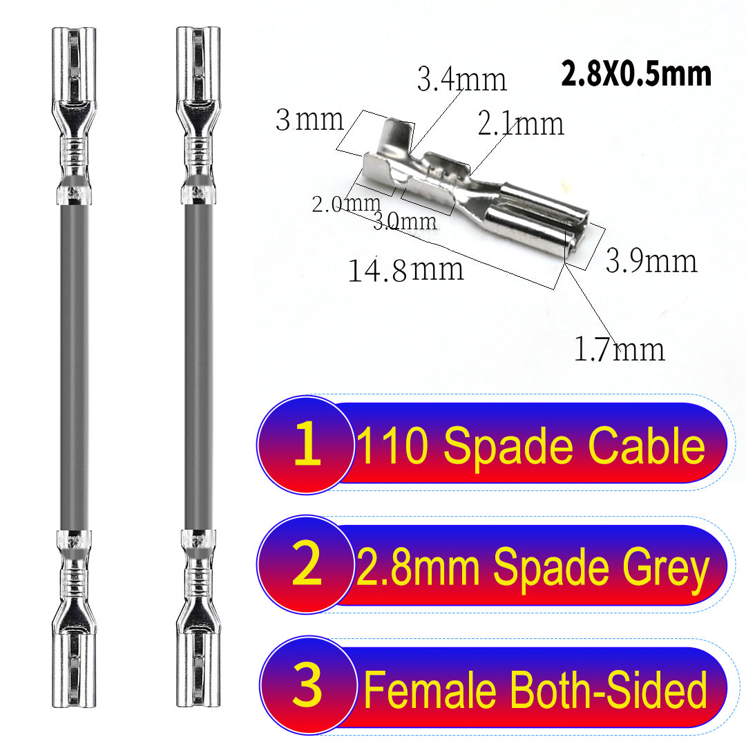 Premium 2.8mm both sided 110 spade cable Grey with eco-friendly material and excellent conductivity, suitable for appliances and industrial use.