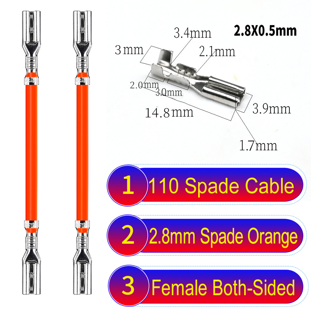 Premium 2.8mm both sided 110 spade cable Orange with eco-friendly material and excellent conductivity, suitable for appliances and industrial use.