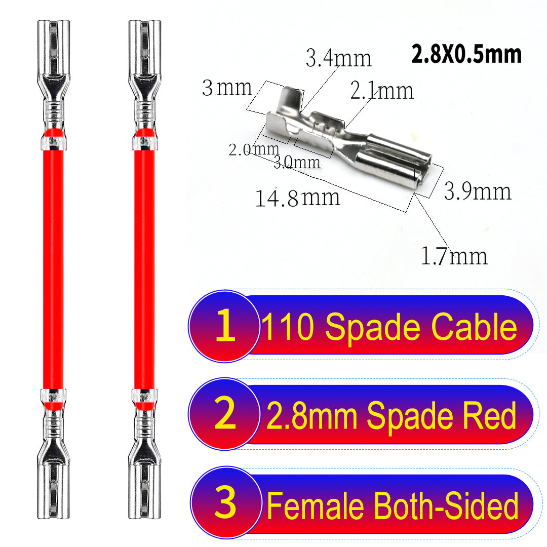Premium 2.8mm both sided 110 spade cable Red with eco-friendly material and excellent conductivity, suitable for appliances and industrial use.