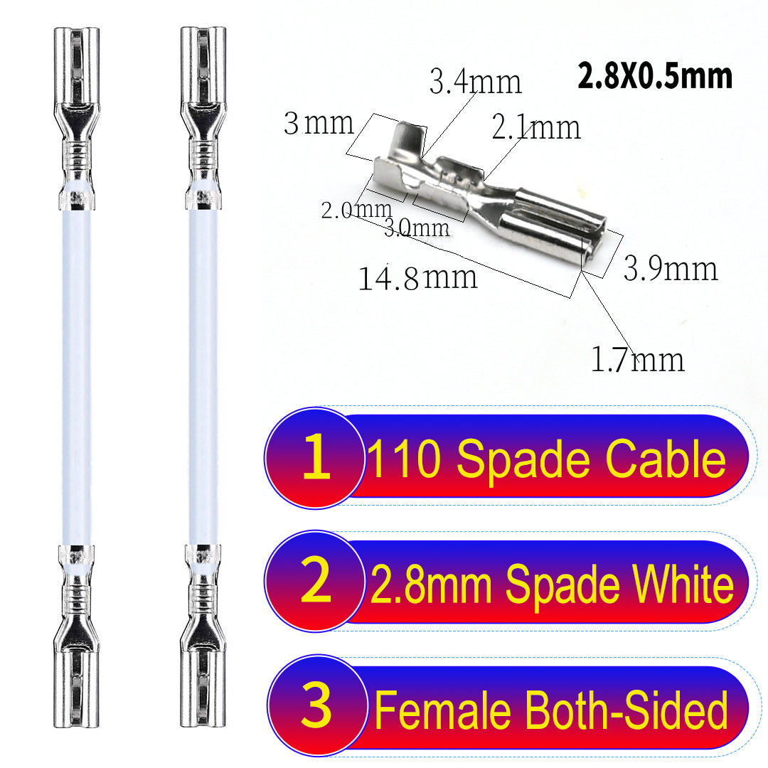 Premium 2.8mm both sided 110 spade cable White with eco-friendly material and excellent conductivity, suitable for appliances and industrial use.