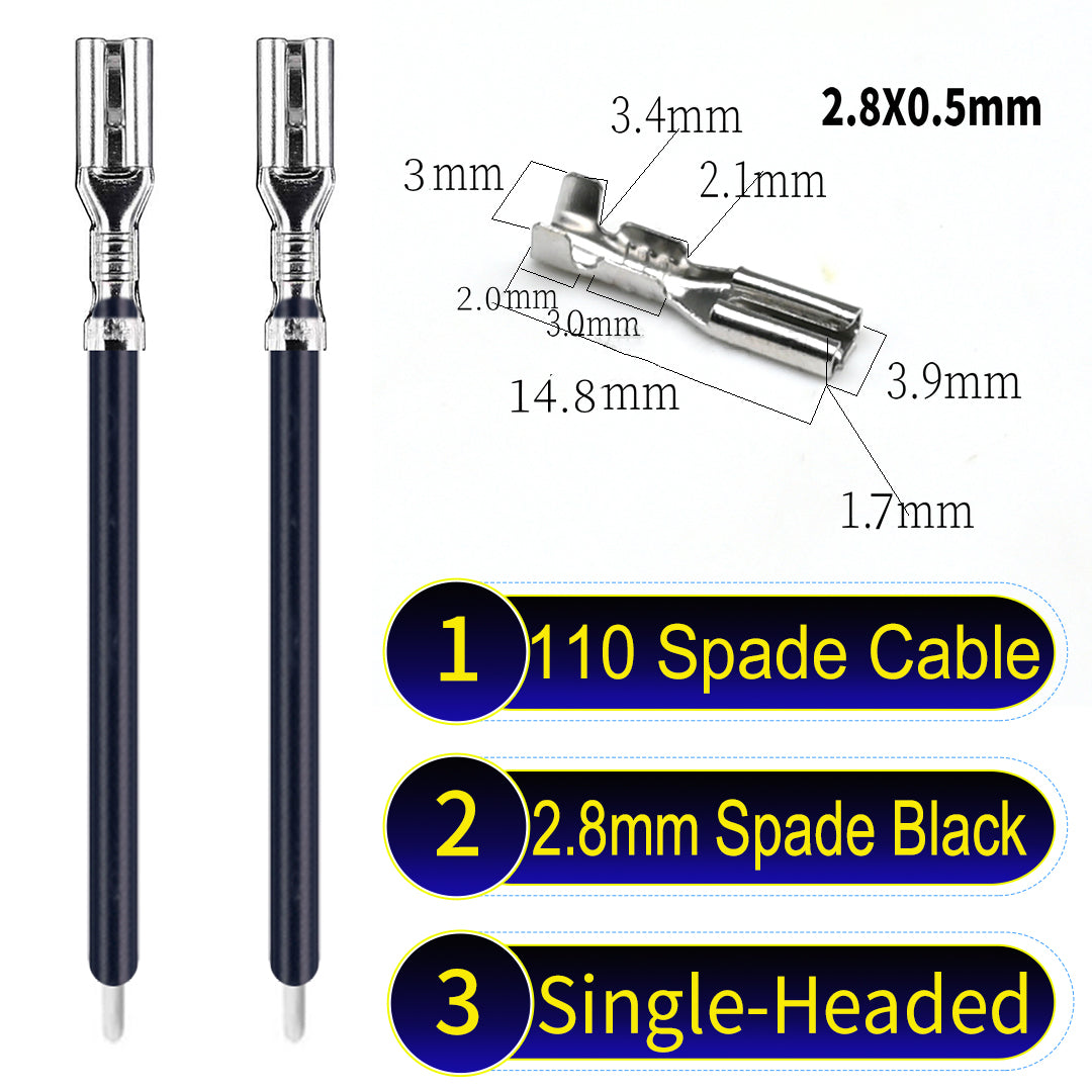 2.8mm both sided white 110 spade cable Black, tin-plated copper, versatile applications.