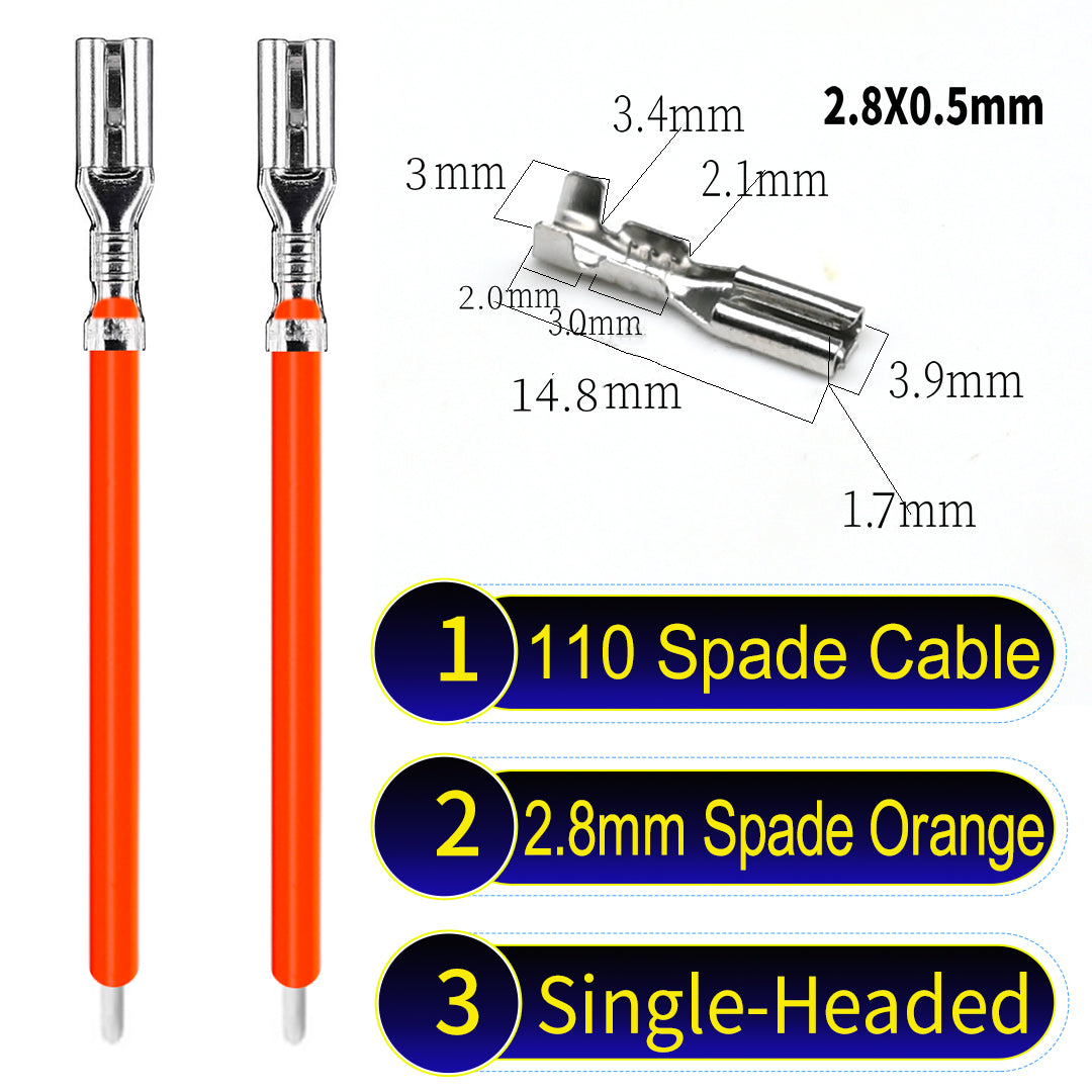 2.8mm both sided white 110 spade cable Orange, tin-plated copper, versatile applications.