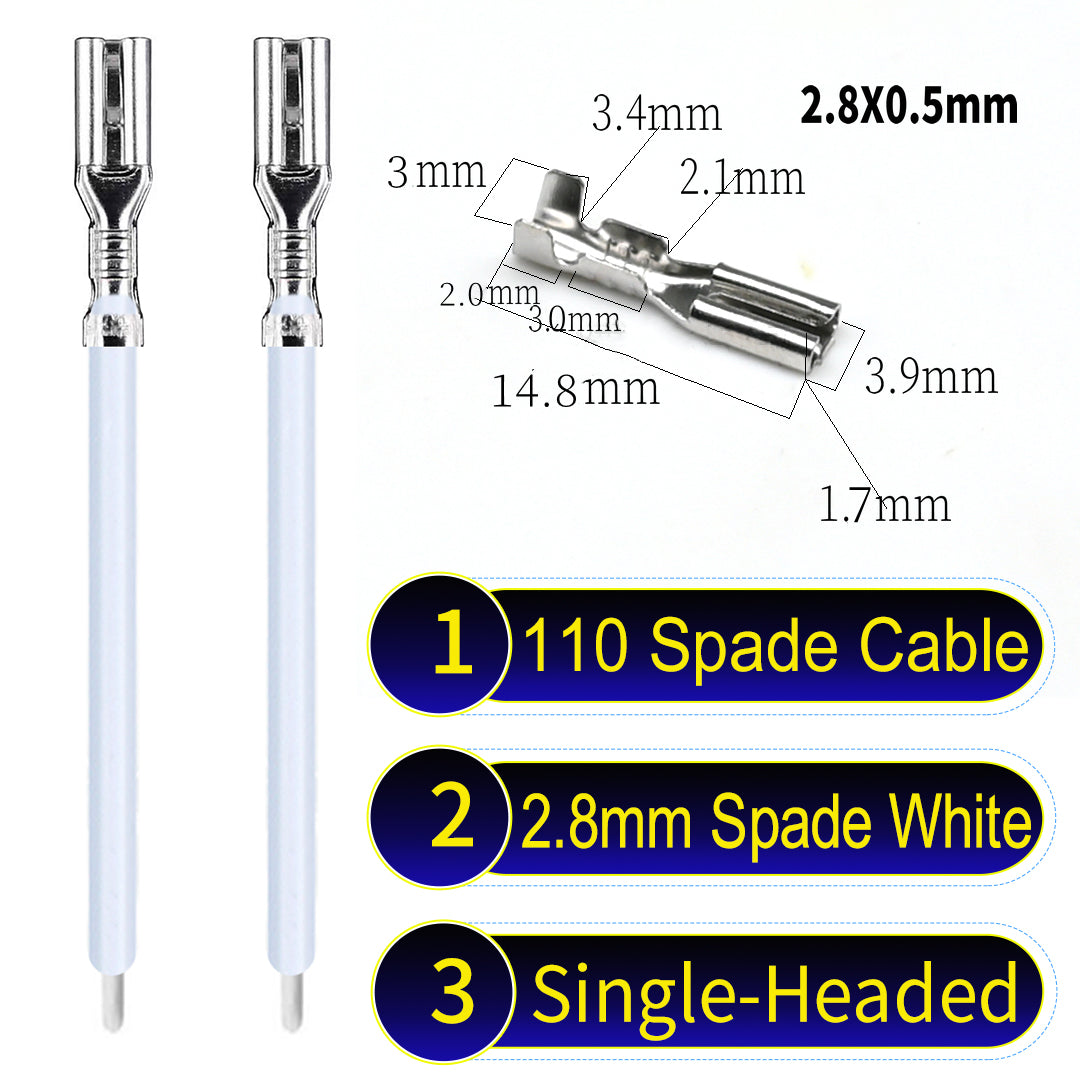 2.8mm both sided white 110 spade cable White, tin-plated copper, versatile applications.