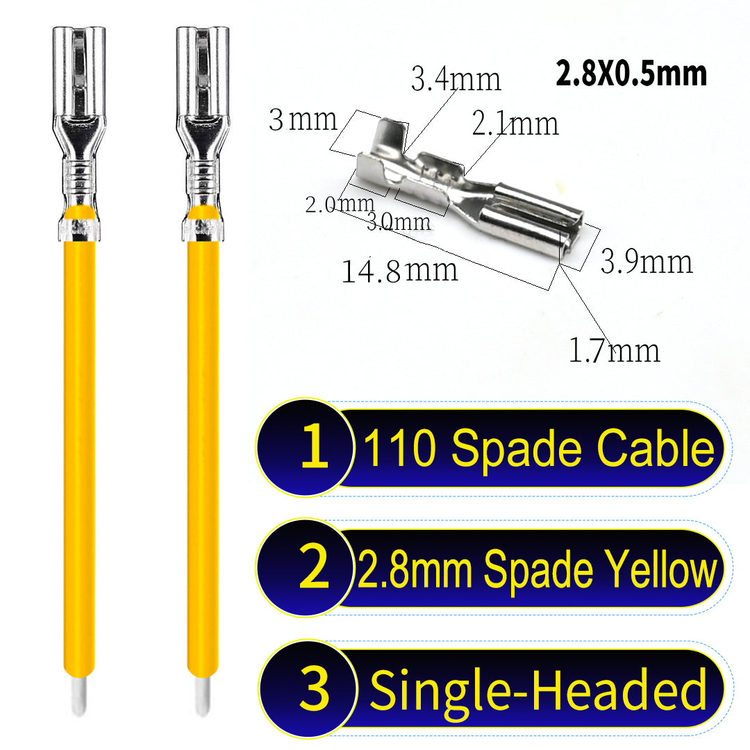 2.8mm both sided white 110 spade cable Yellow, tin-plated copper, versatile applications.