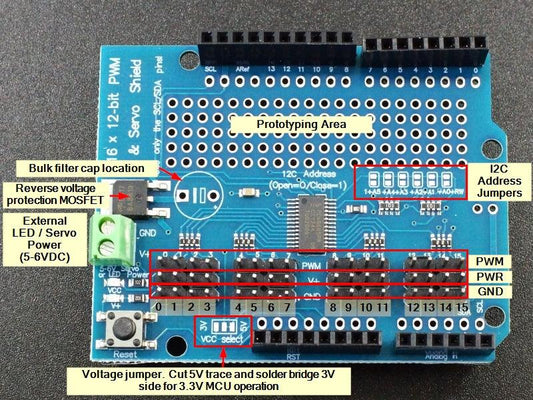 16-Channel-PWM-Servo-Shield-Connections