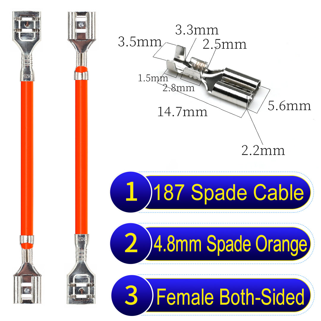 Detailed 4.8mm both sided spade terminals Cable Single-Sided Orange, ideal for automotive repairs, DIY projects, and home wiring solutions. Durable and easy to install.
