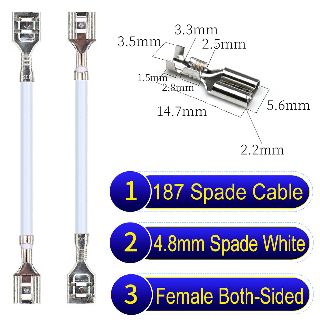 Detailed 4.8mm both sided spade terminals Cable Single-Sided White, ideal for automotive repairs, DIY projects, and home wiring solutions. Durable and easy to install.