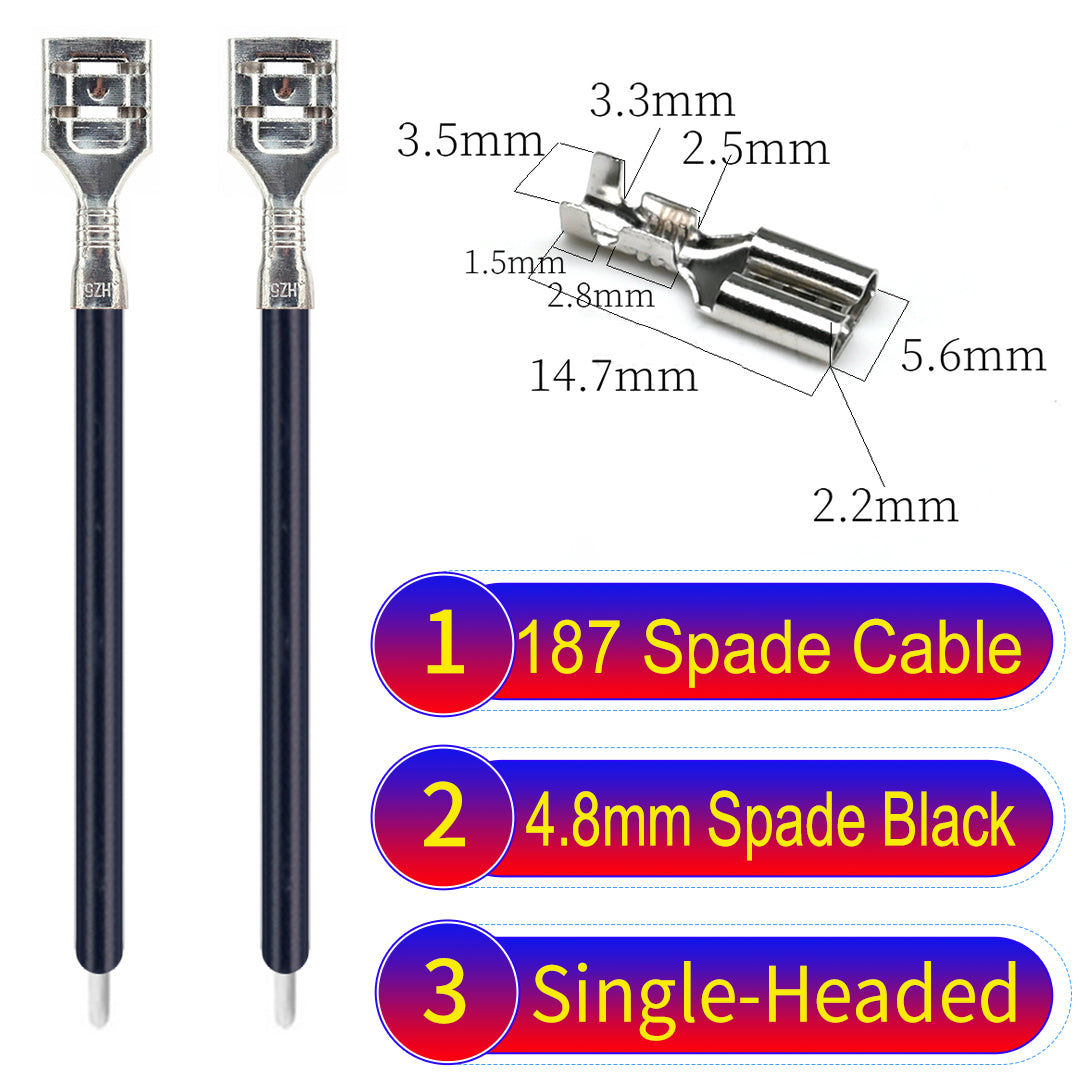 Detailed 4.8mm single-head spade terminals Cable Single-Sided Black, ideal for automotive repairs, DIY projects, and home wiring solutions. Durable and easy to install.