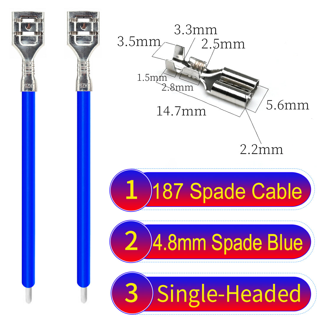 Detailed 4.8mm single-head spade terminals Cable Single-Sided Blue, ideal for automotive repairs, DIY projects, and home wiring solutions. Durable and easy to install.