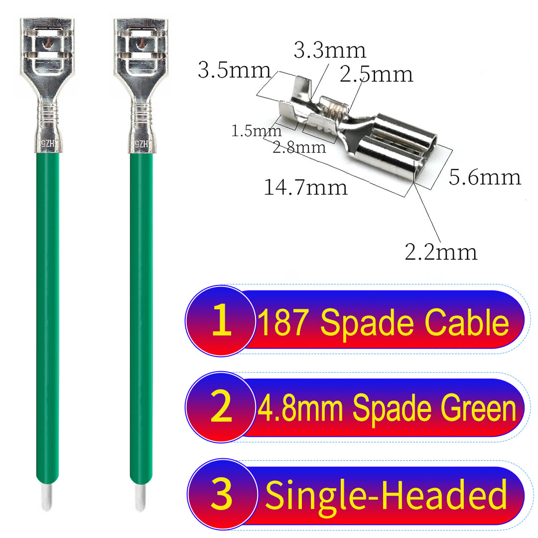 Detailed 4.8mm single-head spade terminals Cable Single-Sided Green, ideal for automotive repairs, DIY projects, and home wiring solutions. Durable and easy to install.