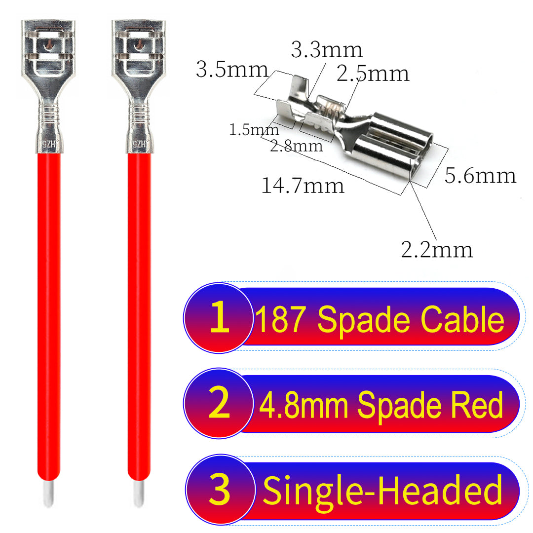 Detailed 4.8mm single-head spade terminals Cable Single-Sided Red, ideal for automotive repairs, DIY projects, and home wiring solutions. Durable and easy to install.