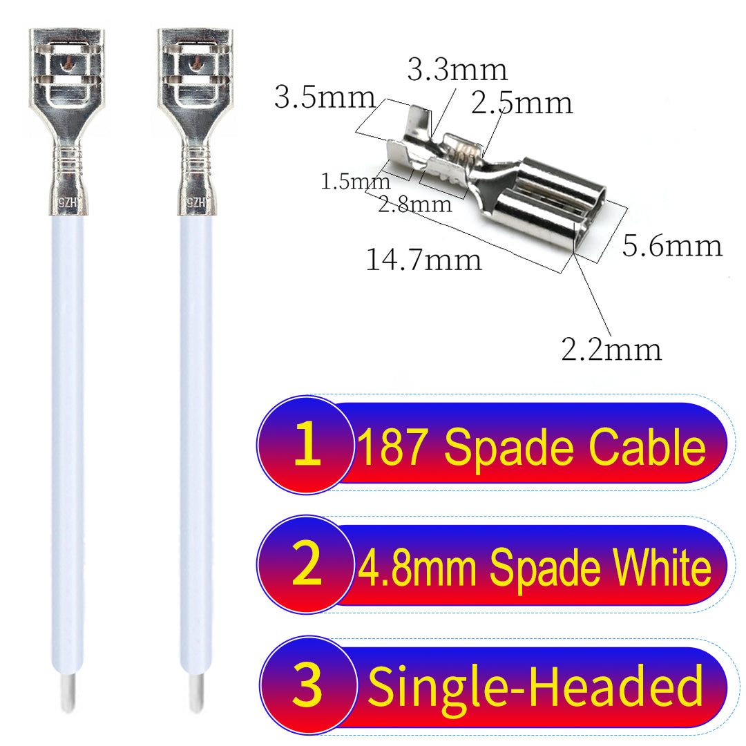 Detailed 4.8mm single-head spade terminals Cable Single-Sided White, ideal for automotive repairs, DIY projects, and home wiring solutions. Durable and easy to install.