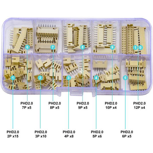 2-12Pin_JST_PHD2.0_Vertical_DIP_Header_Connectors_in_Storage_Box
