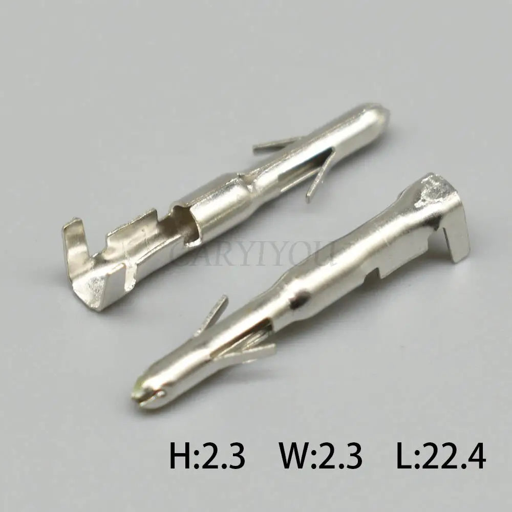2.3mm automotive brass electrical wiring terminal showing tin plated male female round pin structure