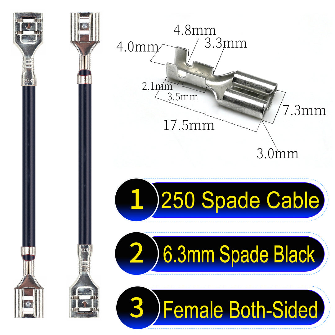 Premium 250 Type 6.3mm spade terminals Cable both sided Black for automotive and home wiring.