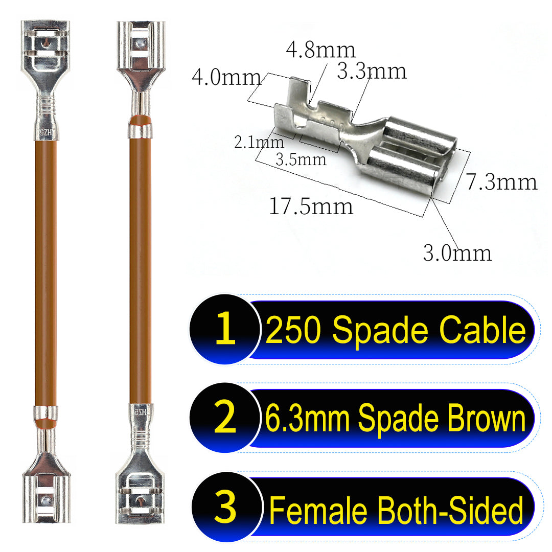 Premium 250 Type 6.3mm spade terminals Cable both sided Brown for automotive and home wiring.