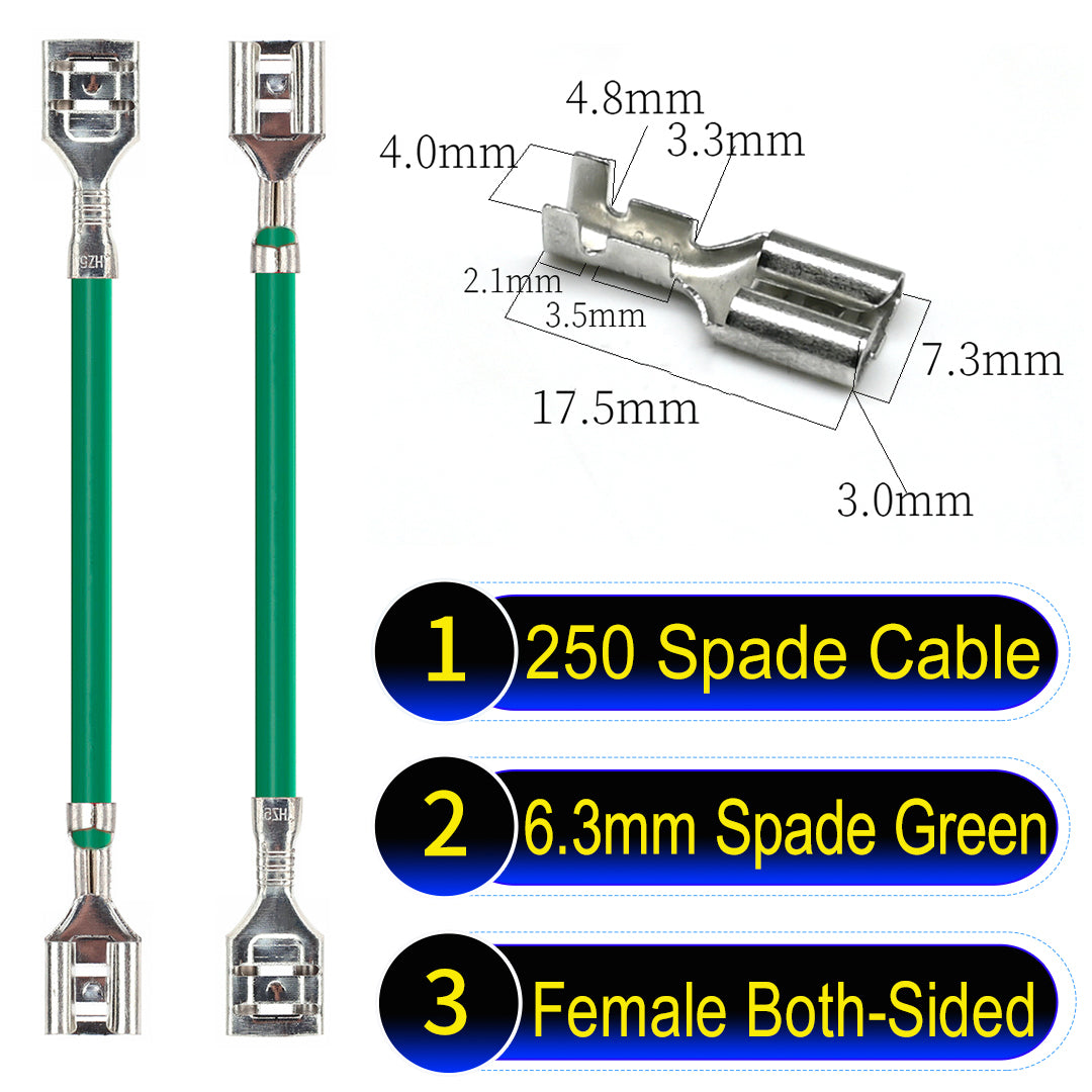 Premium 250 Type 6.3mm spade terminals Cable both sided Green for automotive and home wiring.