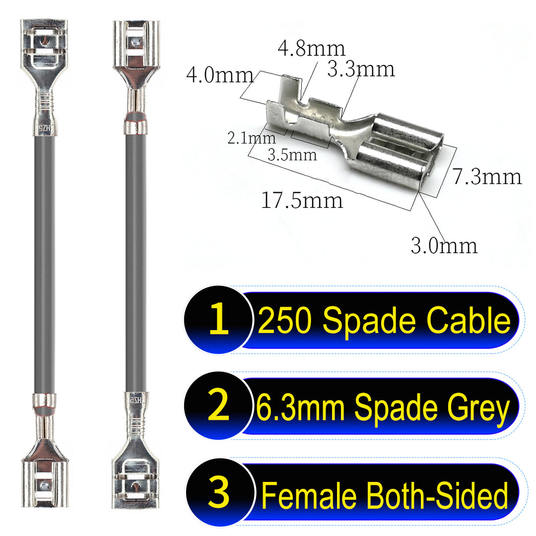 Premium 250 Type 6.3mm spade terminals Cable both sided Grey for automotive and home wiring.
