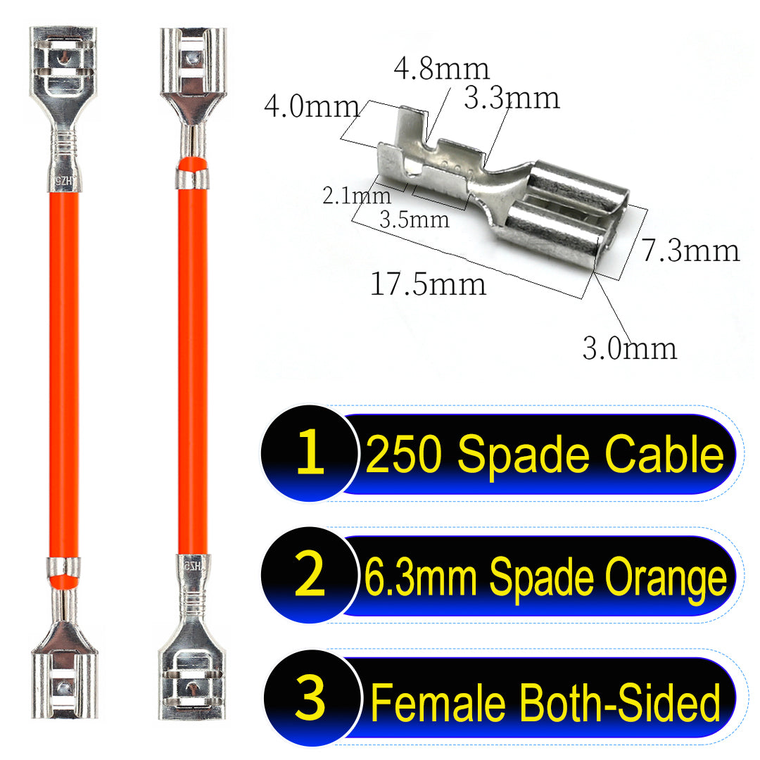 Premium 250 Type 6.3mm spade terminals Cable both sided Orange for automotive and home wiring.