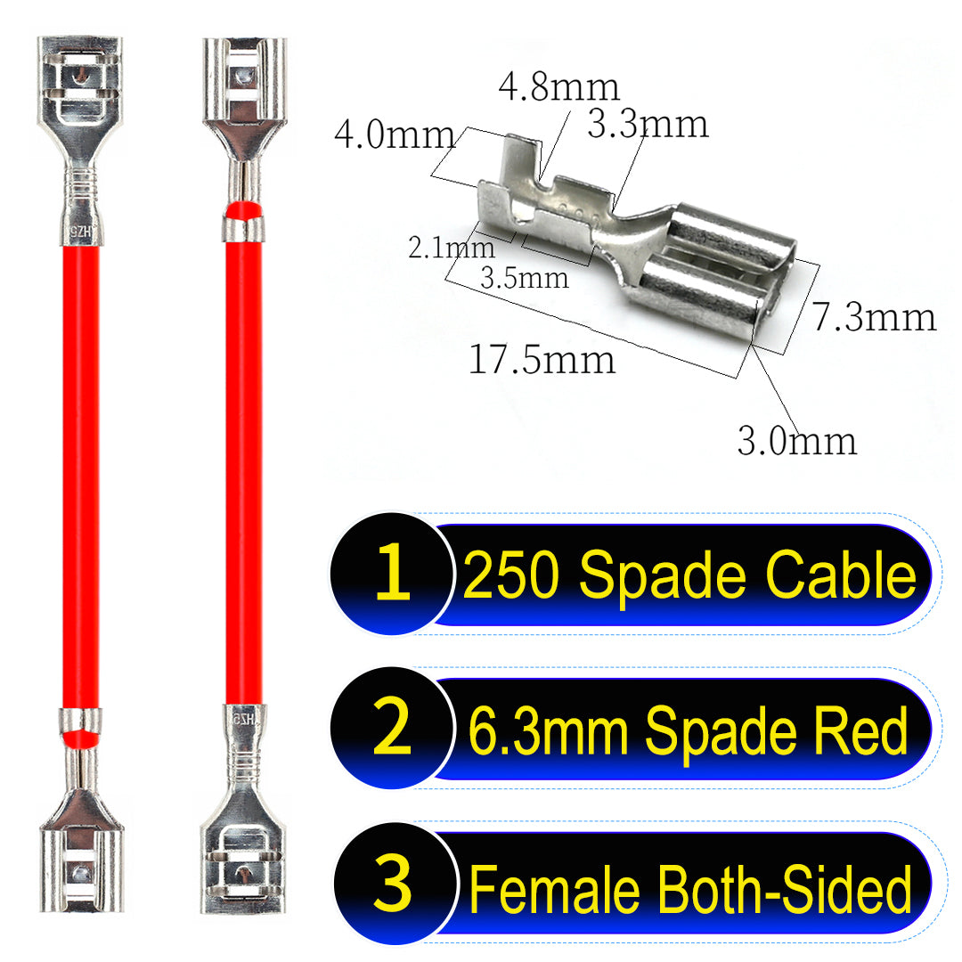 Premium 250 Type 6.3mm spade terminals Cable both sided Red for automotive and home wiring.