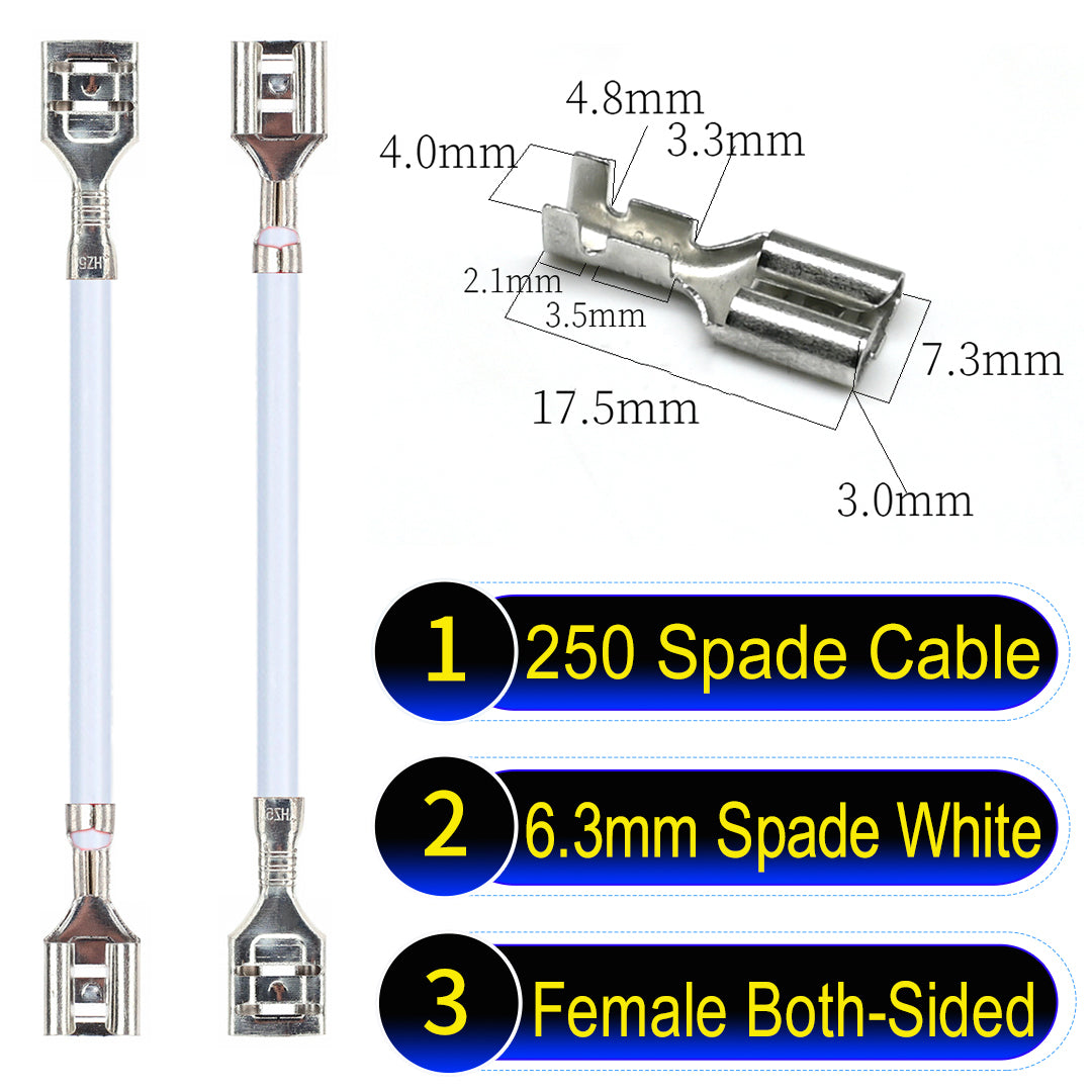 Premium 250 Type 6.3mm spade terminals Cable both sided White for automotive and home wiring.