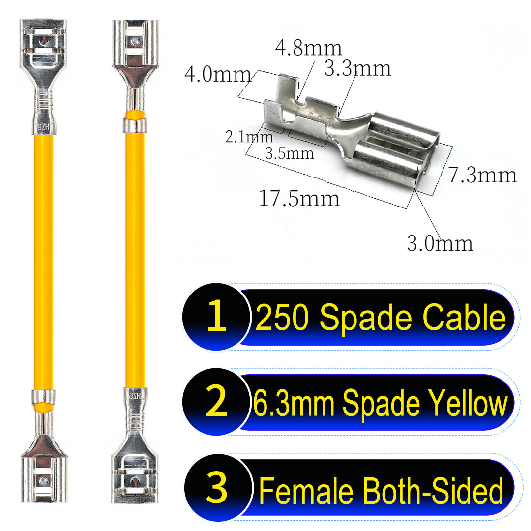 Premium 250 Type 6.3mm spade terminals Cable both sided Yellow for automotive and home wiring.