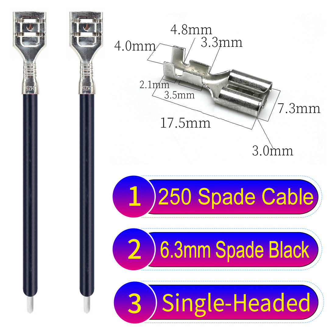 Premium 250 Type 6.3mm spade terminals Cable single-head Black for automotive and home wiring.