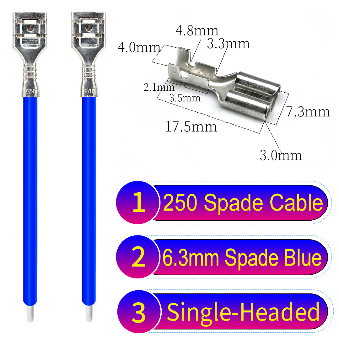 Premium 250 Type 6.3mm spade terminals Cable single-head Blue for automotive and home wiring.