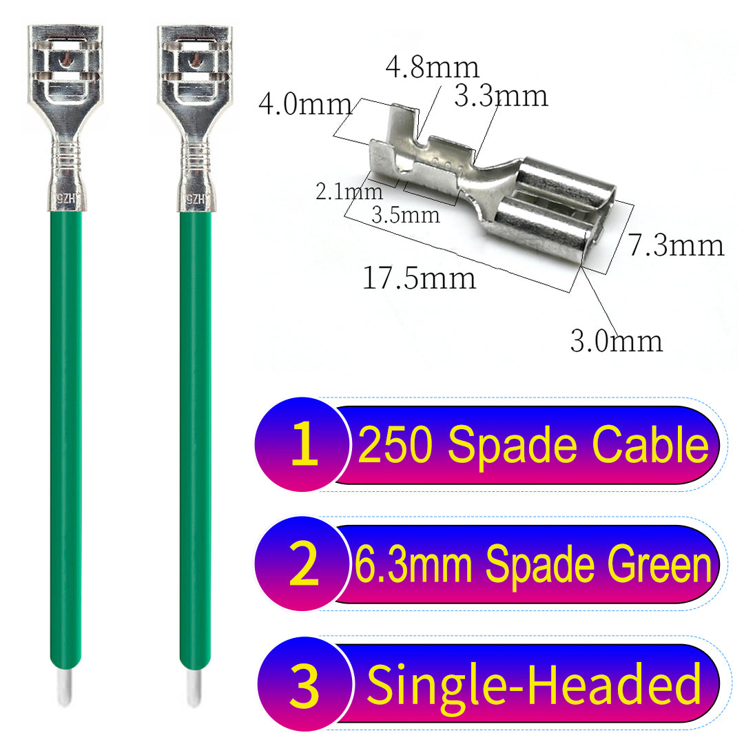 Premium 250 Type 6.3mm spade terminals Cable single-head Green for automotive and home wiring.