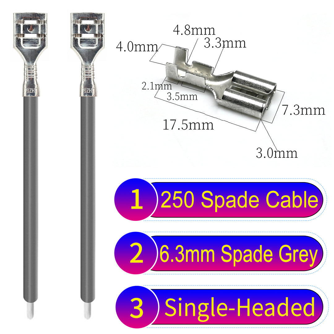 Premium 250 Type 6.3mm spade terminals Cable single-head Grey for automotive and home wiring.