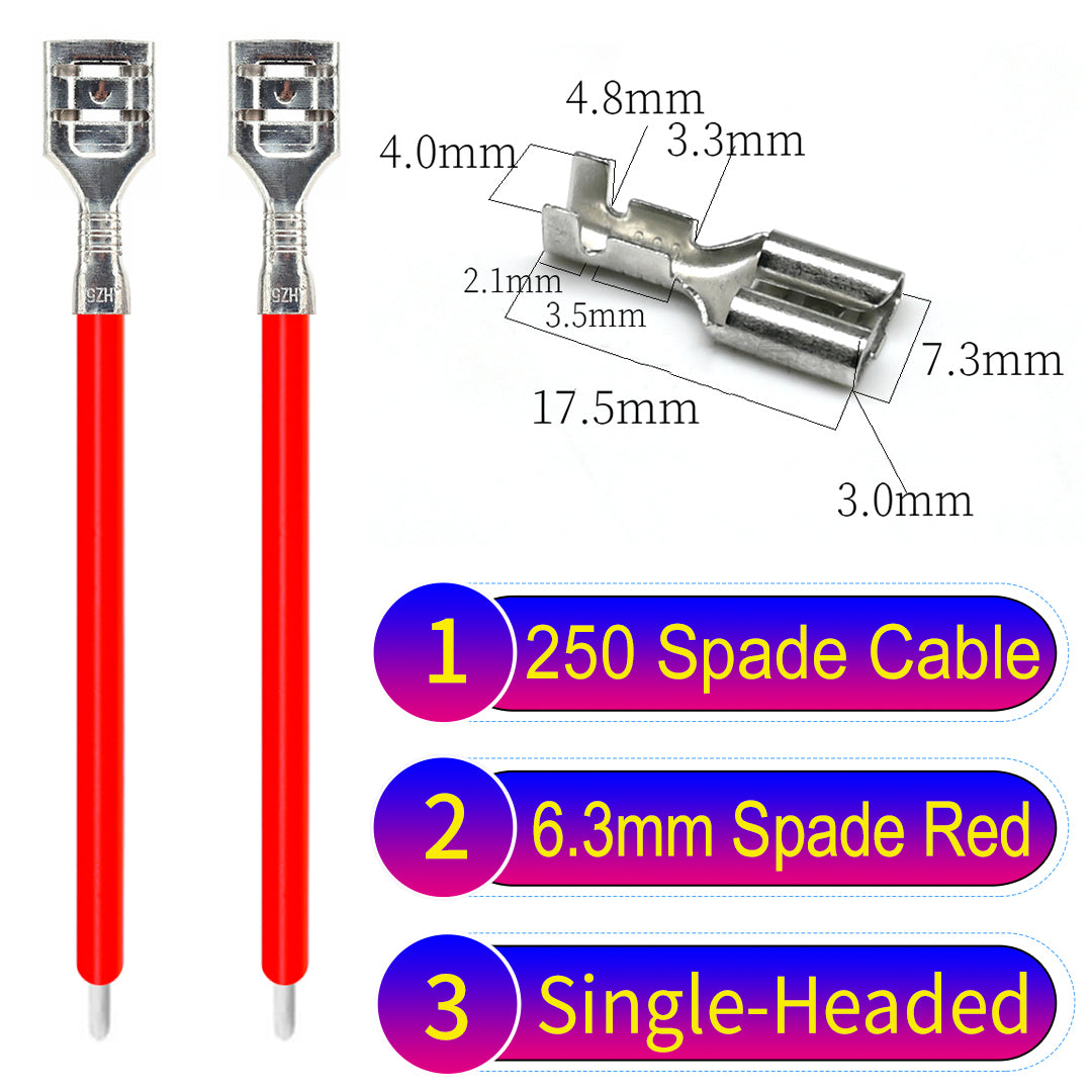 Premium 250 Type 6.3mm spade terminals Cable single-head Red for automotive and home wiring.