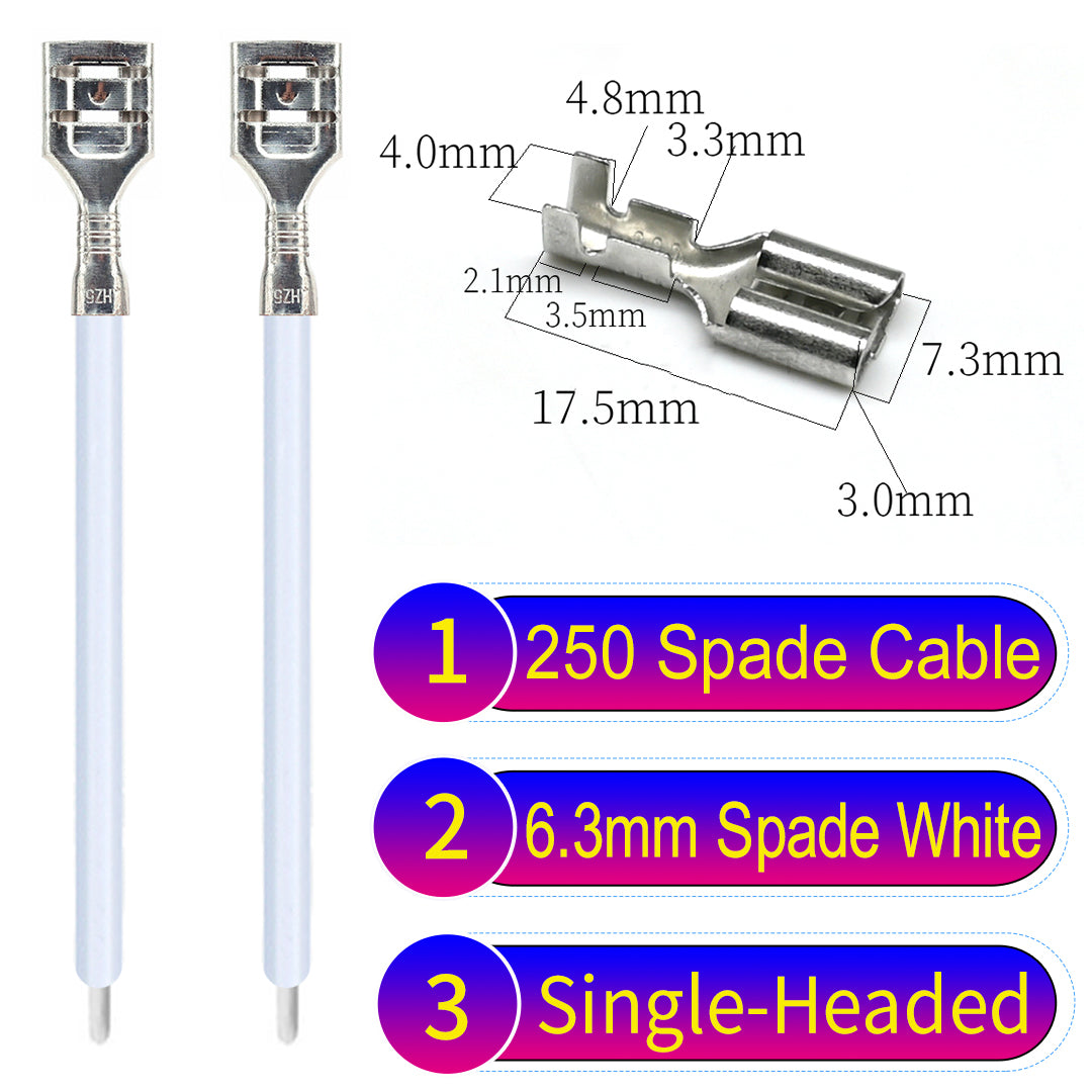 Premium 250 Type 6.3mm spade terminals Cable single-head White for automotive and home wiring.