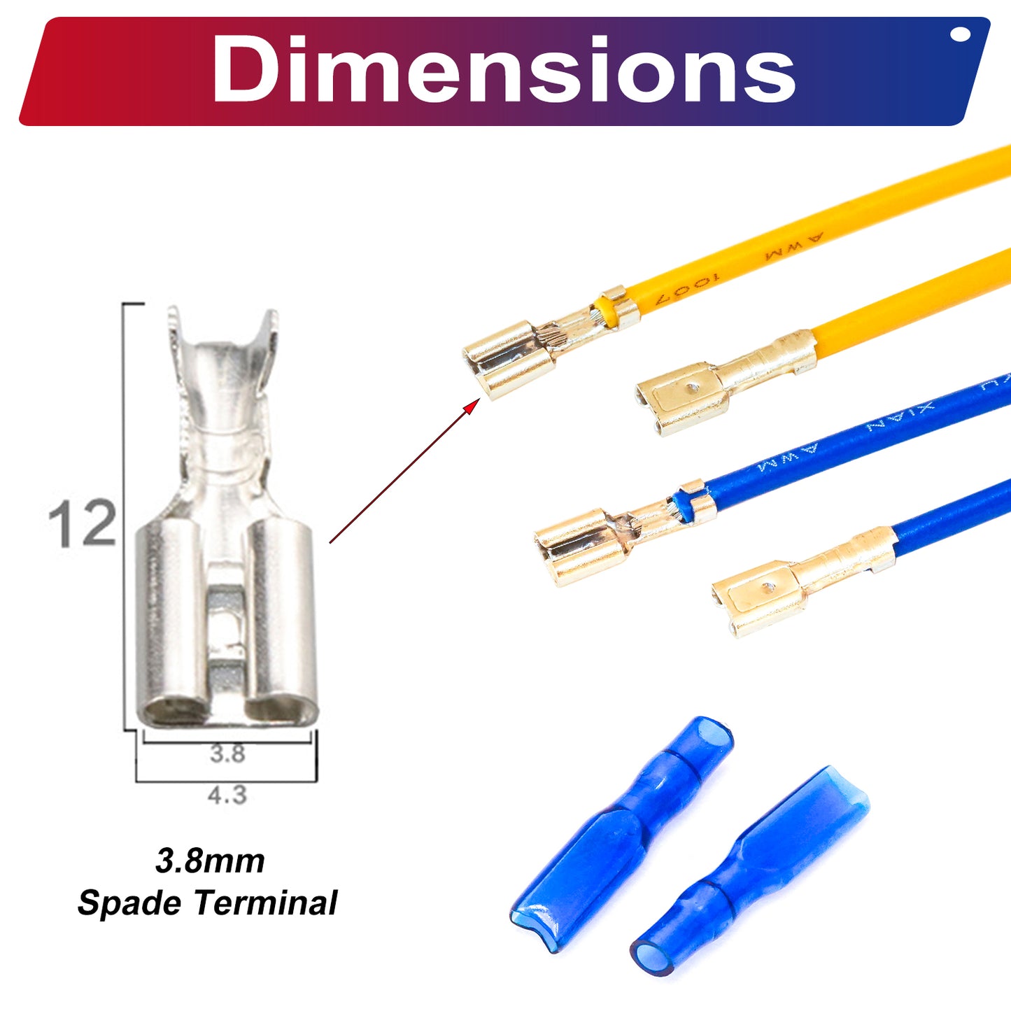 3.8mm single-head Spade Cable Red High-Quality White Terminal