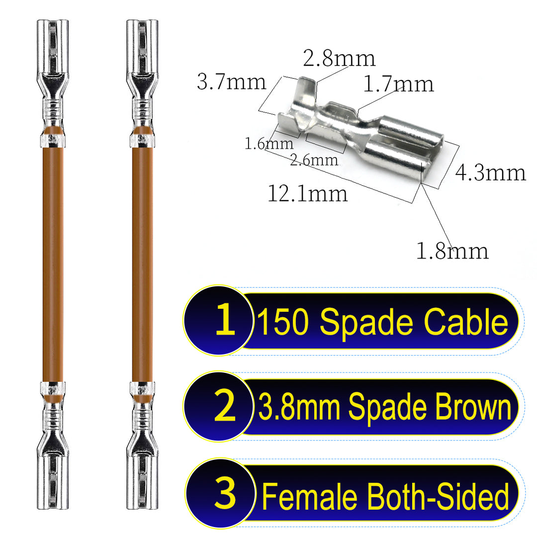 A detailed view of 3.8mm both sided Cable Brown spade connectors, ideal for wiring tasks in automotive, home, and DIY projects.