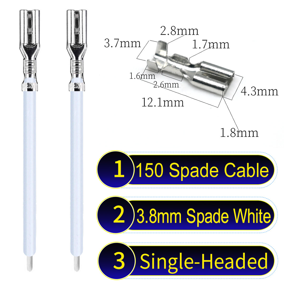 A detailed view of 3.8mm single-head Cable White spade connectors, ideal for wiring tasks in automotive, home, and DIY projects.