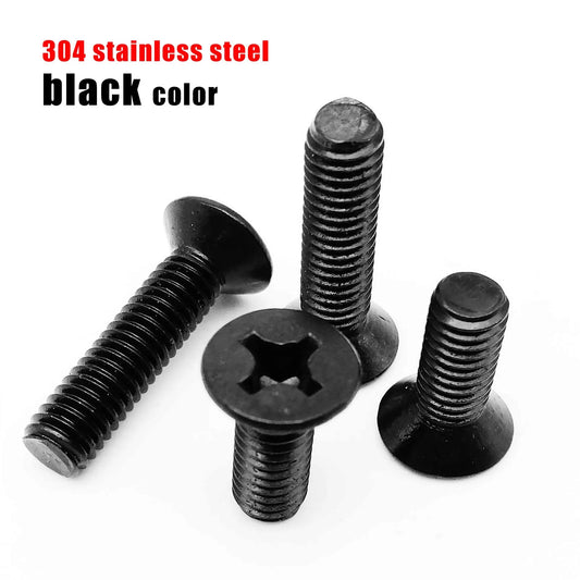 304_A2-70_Black_Stainless_Steel_Phillips_Flat_Countersunk_Head_Screw_Side_View