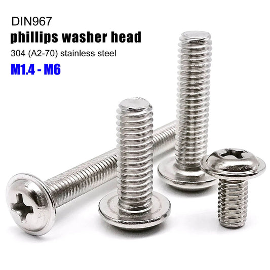 304_A2-70_Stainless_Steel_Phillips_Cross_Pan_Head_Screw_with_Washer_Side_View