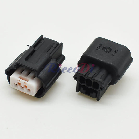 Close-up of female terminals in 3-pin automotive waterproof connector PK605-03027