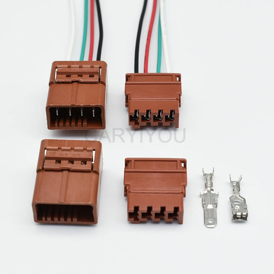 Close-up view of 4 Pin 4.8mm brown wire car electrical connector terminals DJ7041-4.8-11/21 for VW Audi Toyota Nissan