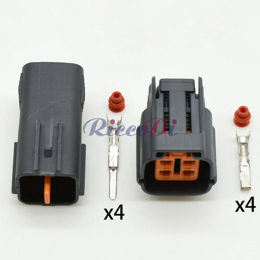Close-up view of terminals for 4 pin female male oxygen O2 sensor plug socket automotive connector 6195-0018 6195-0015