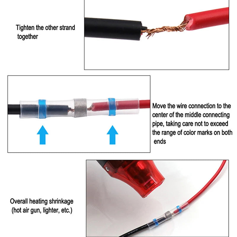 Set of 50 shrinkage solder sleeve heat shrink tube connectors, ideal for wire splice and electrical insulation