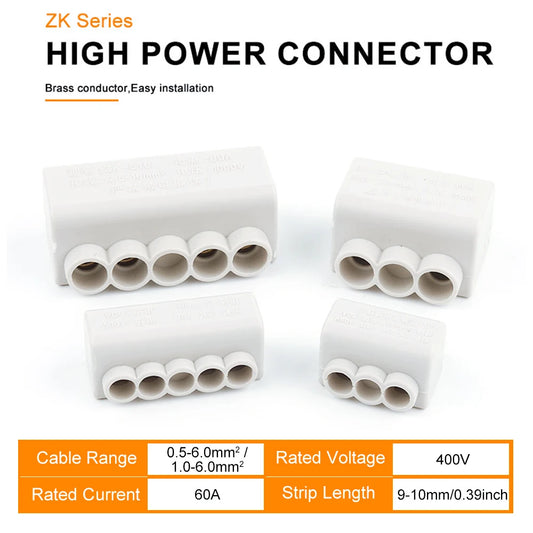Close-up of 60A/400V cable splicing wire connector for 1-6mm² wires