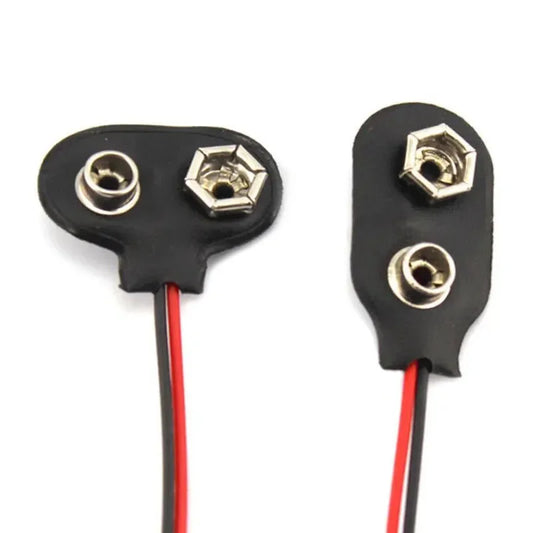 T/I type 9V battery clip connector showing black and red cable and DC connector