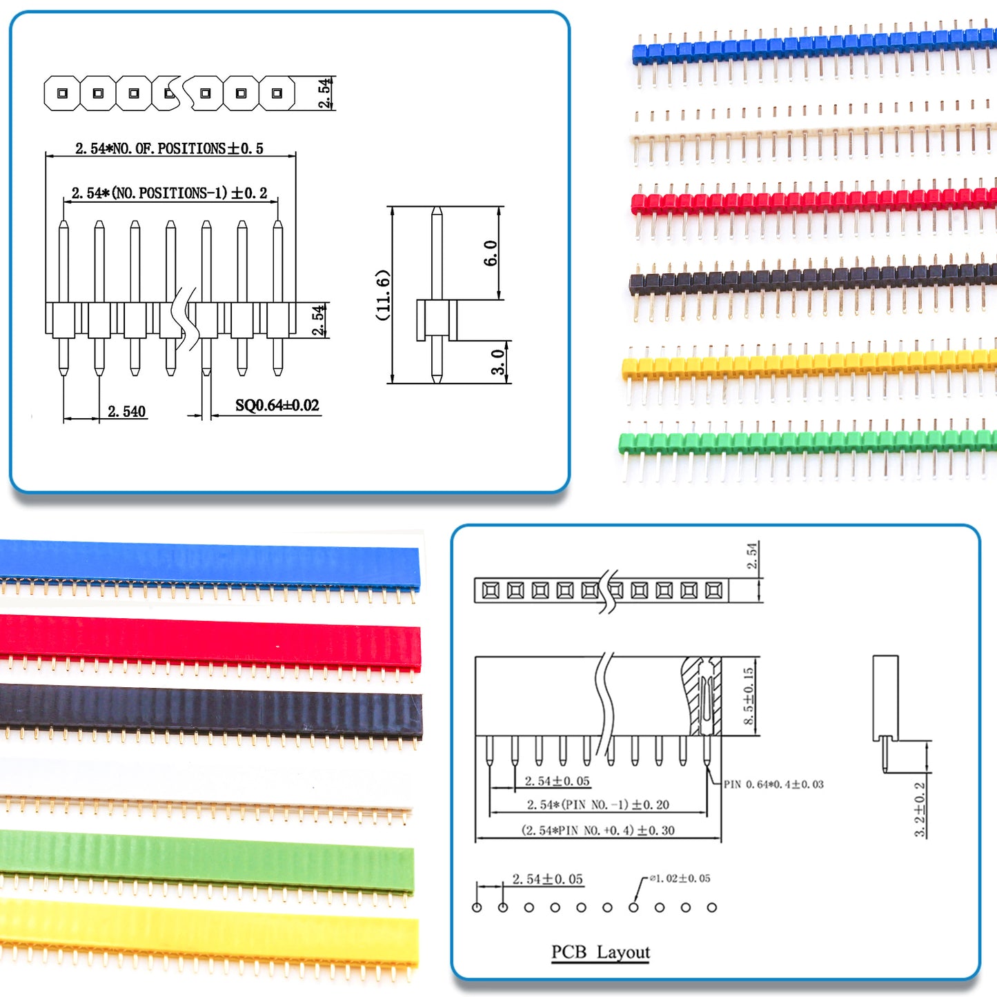 Display of assorted lengths of male and female 2.54mm jumper wires for flexible prototyping