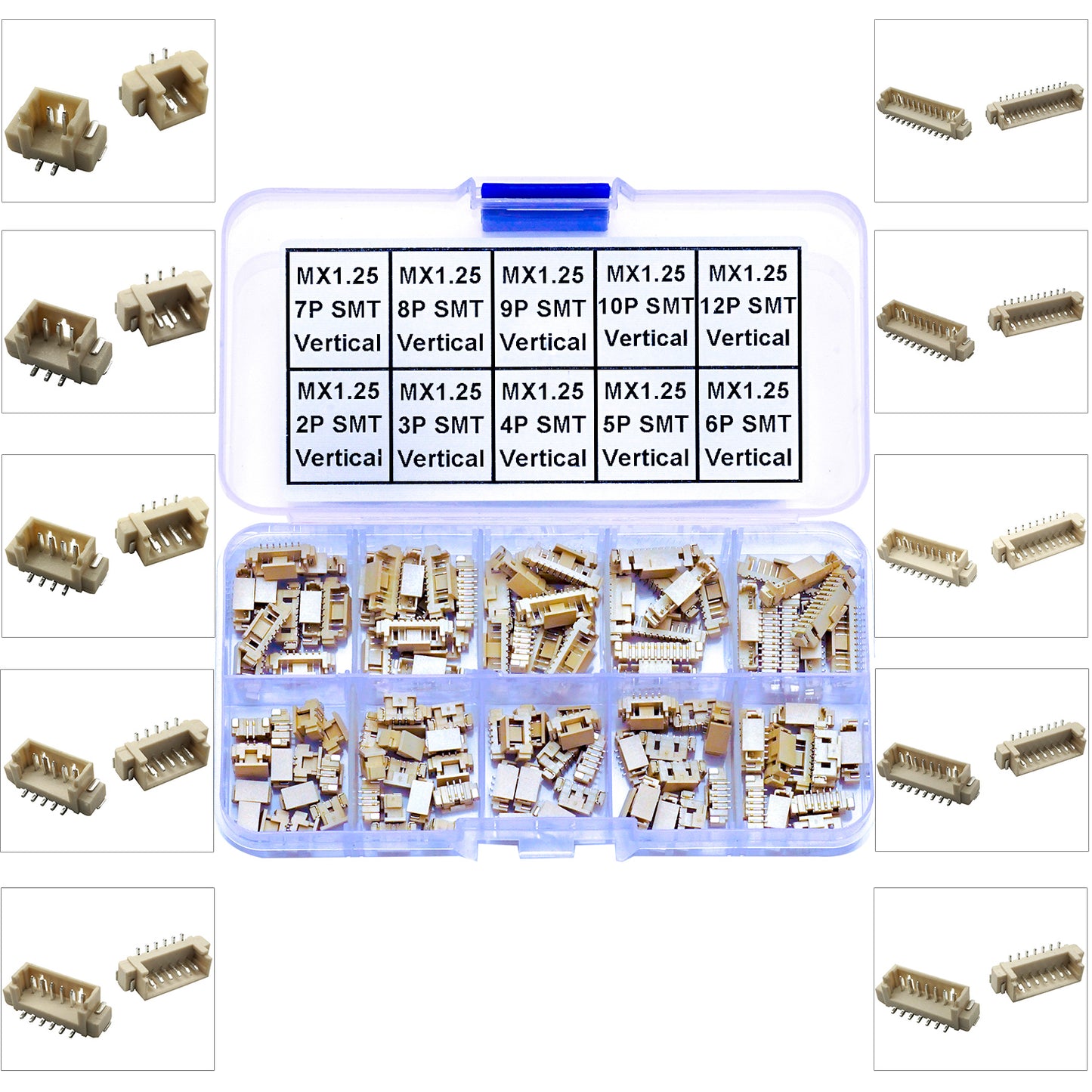Assorted Molex MX1.25mm pitch SMT vertical socket connectors for wire-to-board and PCB designs
