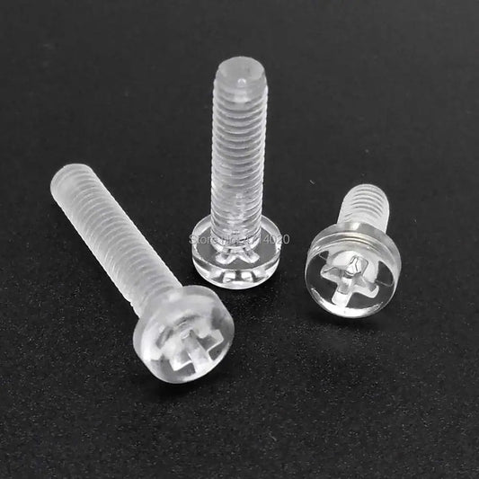 Clear_acrylic_plastic_round_head_Phillips_pan_cross_head_screw_M3_M4_metric_thread